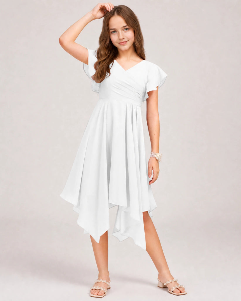 White Chiffon A-line Junior Bridesmaid Dress Front View