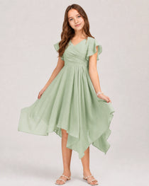 Agave Front Chiffon Short Junior Bridesmaid Dress