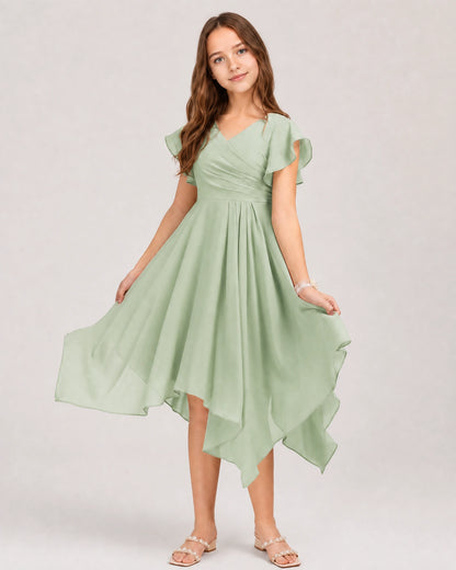 Agave Front Chiffon Short Junior Bridesmaid Dress