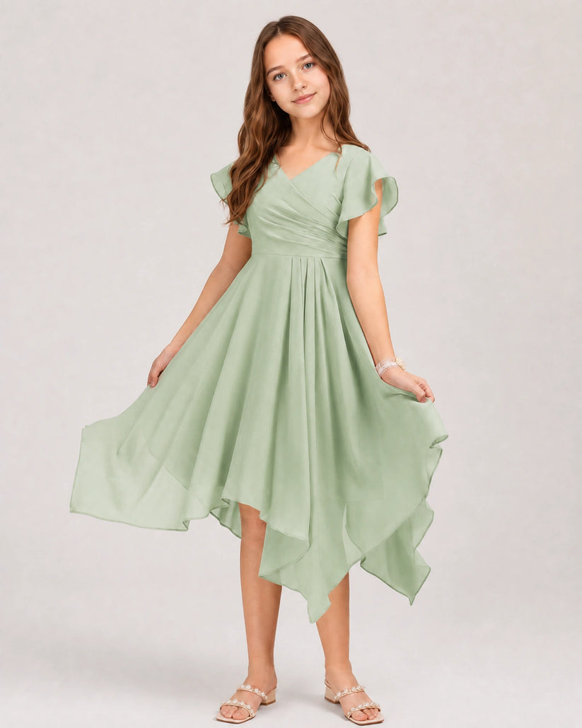 Agave Chiffon A-line Junior Bridesmaid Dress Front View
