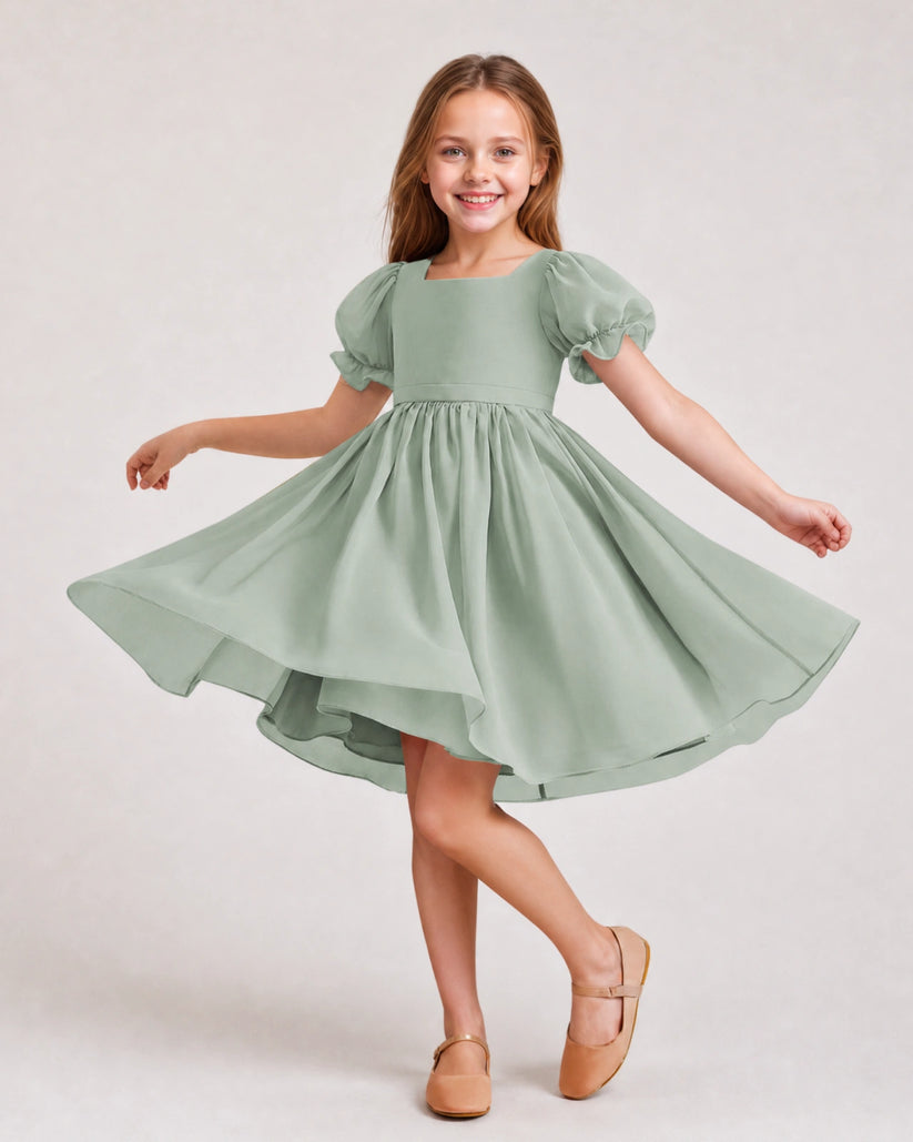 Agave Chiffon A-line Flower Girl Dress Front View