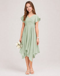 Agave Front Chiffon Short Junior Bridesmaid Dress