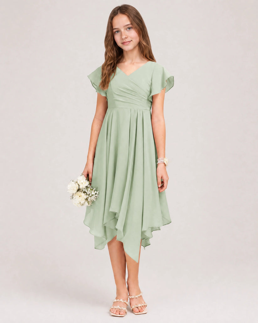 Agave Chiffon A-line Junior Bridesmaid Dress Front View
