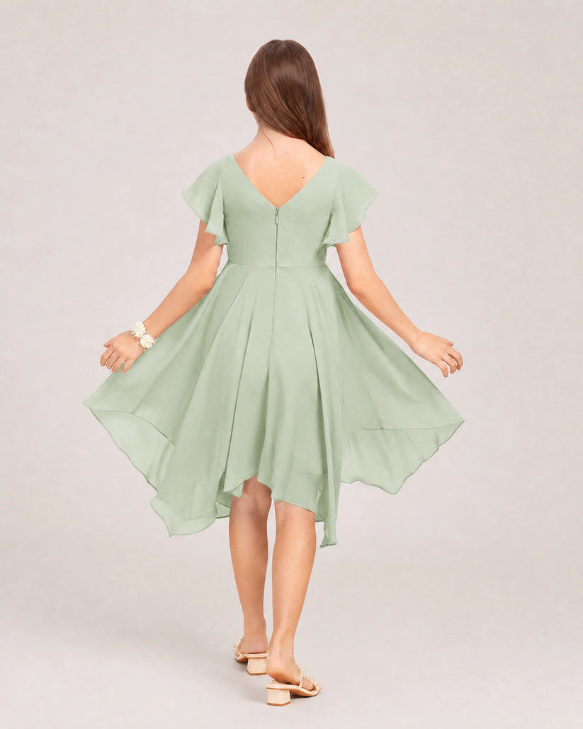 Agave Chiffon A-line Junior Bridesmaid Dress Back View