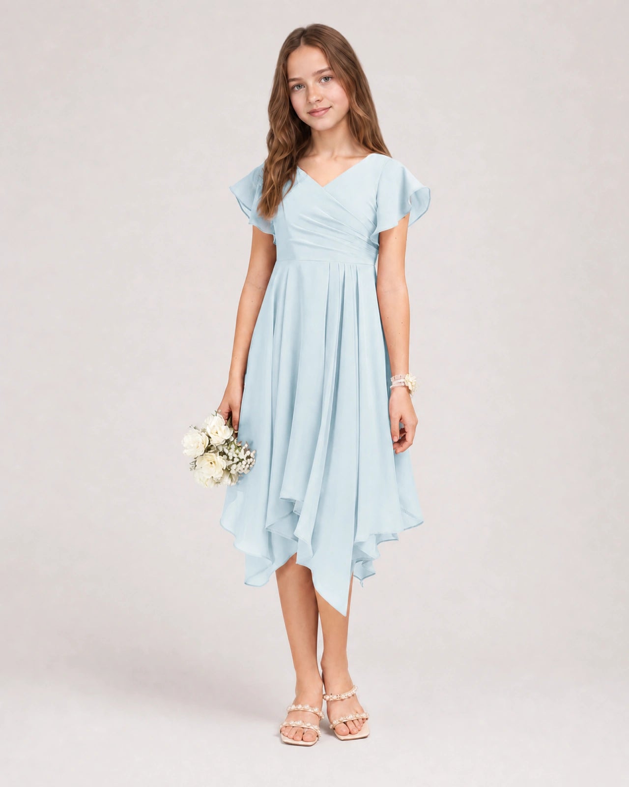 Baby Blue Front Chiffon Short Junior Bridesmaid Dress