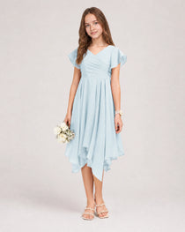 Baby Blue Front Chiffon Short Junior Bridesmaid Dress