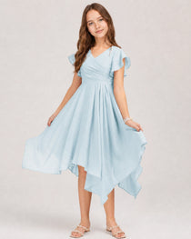Baby Blue Front Chiffon Short Junior Bridesmaid Dress