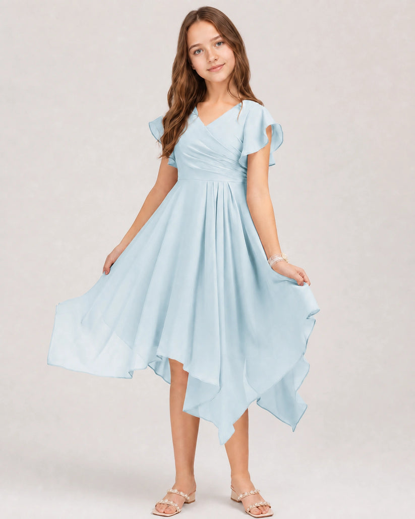 Baby Blue Chiffon A-line Junior Bridesmaid Dress Front View