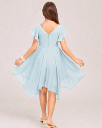Baby Blue Back Chiffon Short Junior Bridesmaid Dress