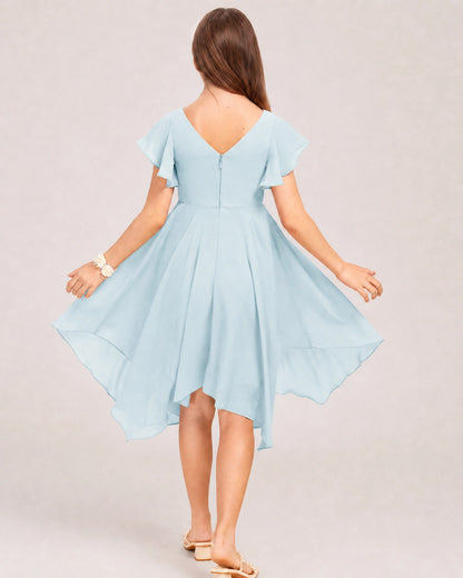 Baby Blue Back Chiffon Short Junior Bridesmaid Dress