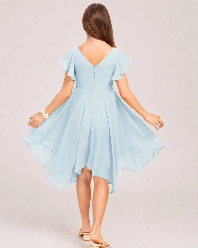 Baby Blue Chiffon A-line Junior Bridesmaid Dress Back View
