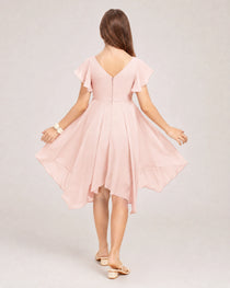 Blush Pink Back Chiffon Short Junior Bridesmaid Dress