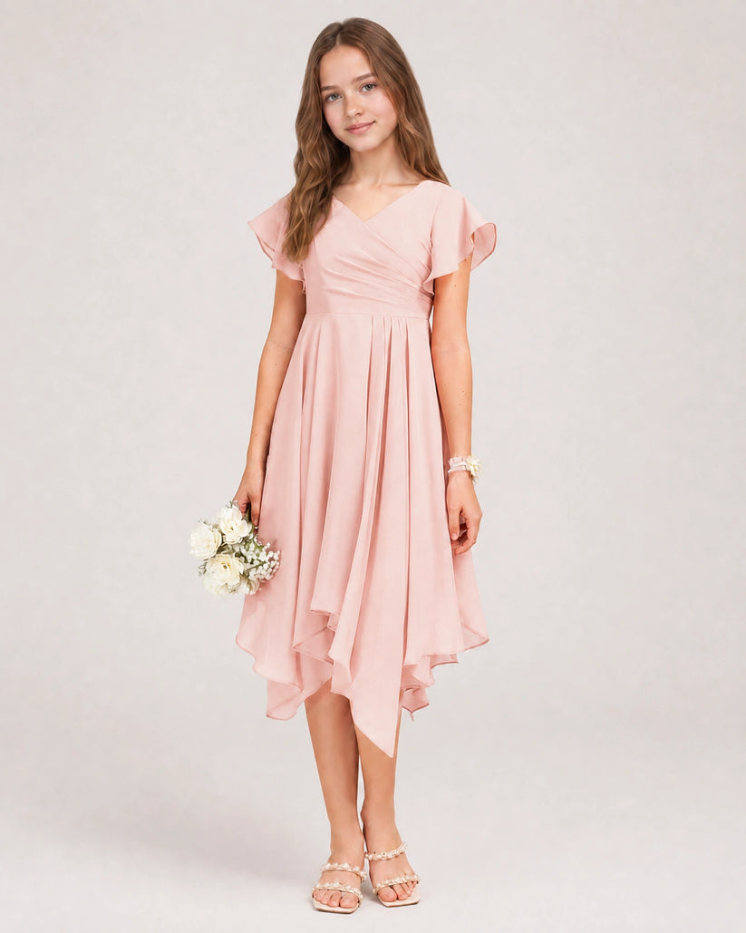 Blush Pink Chiffon A-line Junior Bridesmaid Dress Front View