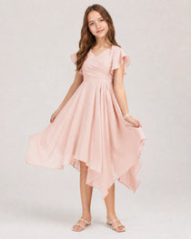 Blush Pink Front Chiffon Short Junior Bridesmaid Dress