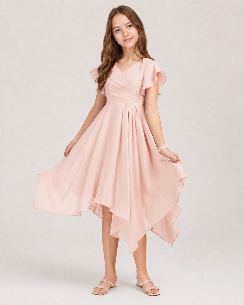 Blush Pink Chiffon A-line Junior Bridesmaid Dress Front View