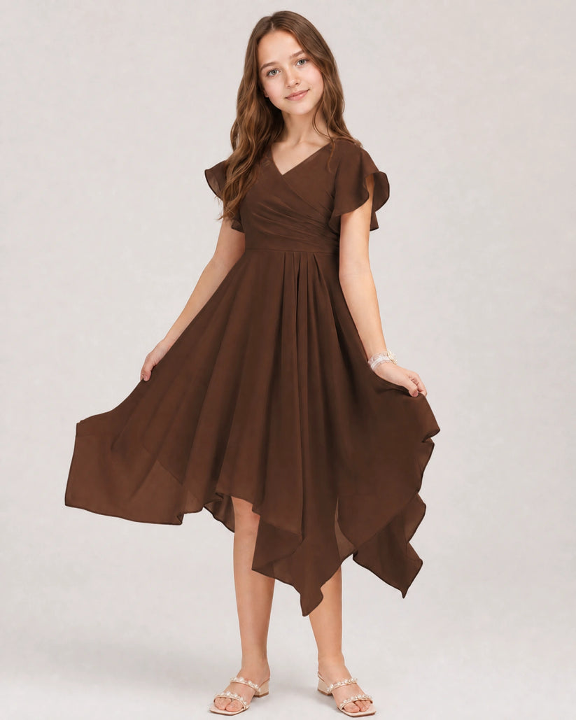 Brown Chiffon A-line Junior Bridesmaid Dress Front View