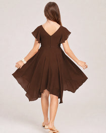 Brown Back Chiffon Short Junior Bridesmaid Dress