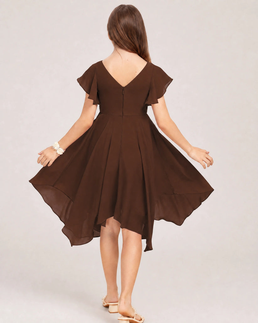 Brown Chiffon A-line Junior Bridesmaid Dress Back View