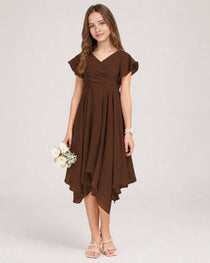 Brown Front Chiffon Short Junior Bridesmaid Dress