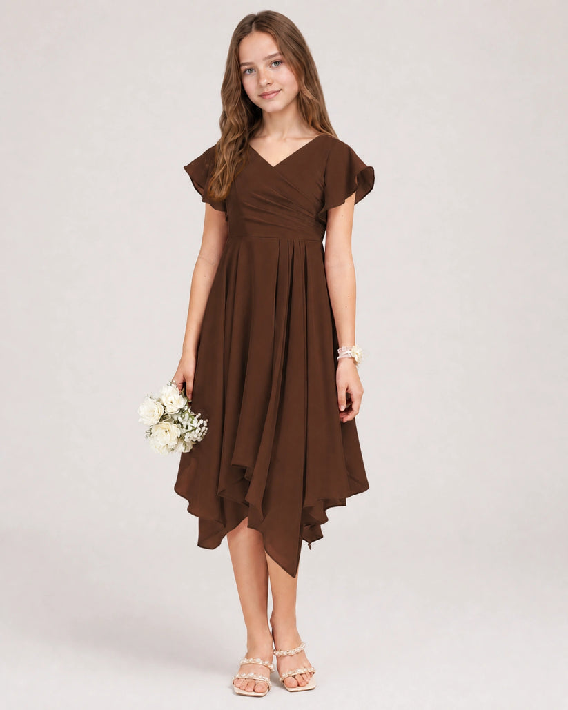 Brown Chiffon A-line Junior Bridesmaid Dress Front View
