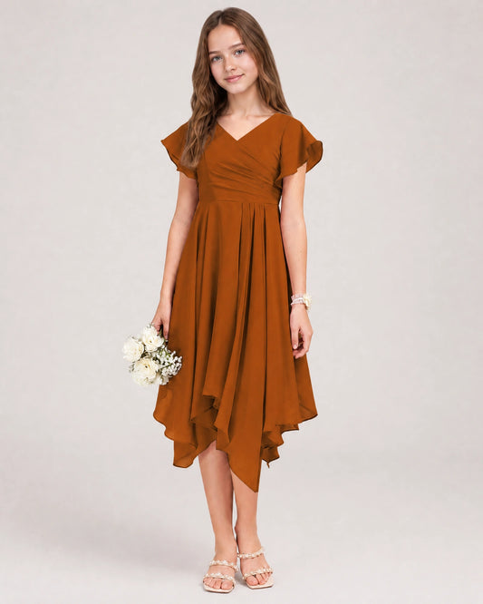 Burnt Orange Chiffon A-line Junior Bridesmaid Dress Front View