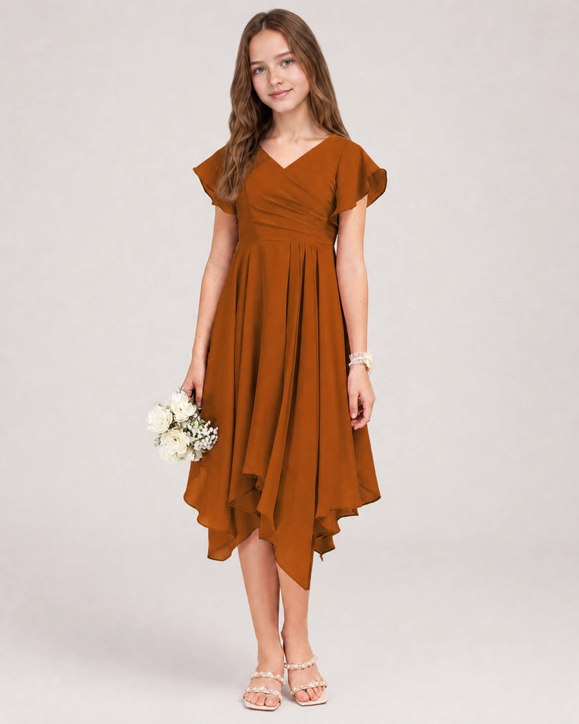 Burnt Orange Chiffon A-line Junior Bridesmaid Dress Front View