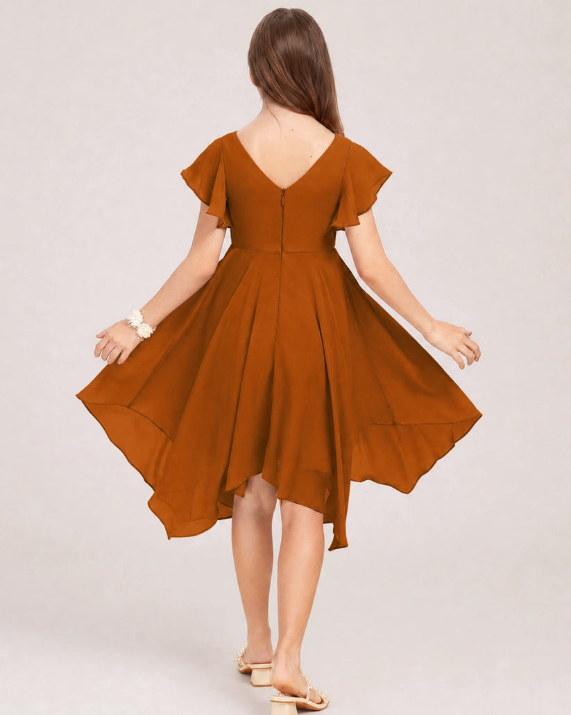 Burnt Orange Chiffon A-line Junior Bridesmaid Dress Back View