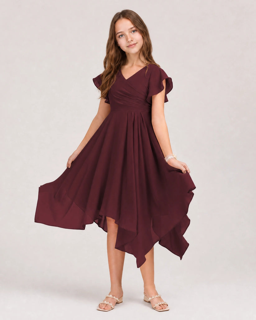 Cabernet Chiffon A-line Junior Bridesmaid Dress Front View