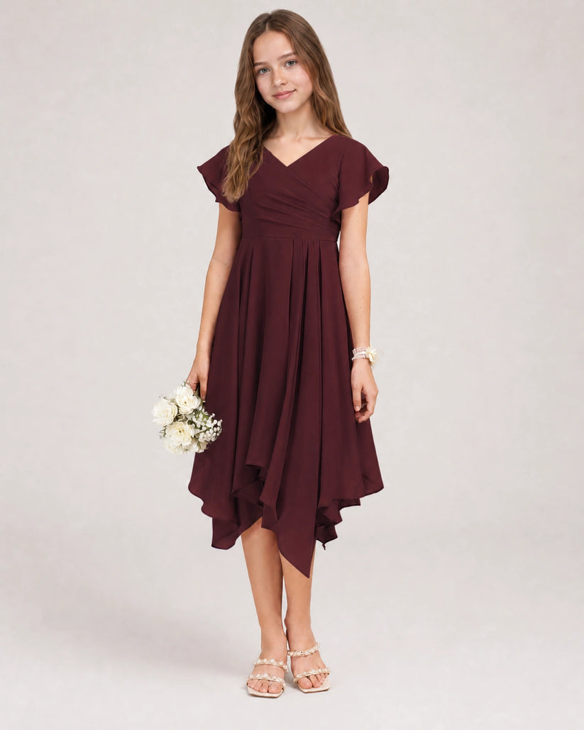 Cabernet Chiffon A-line Junior Bridesmaid Dress Front View