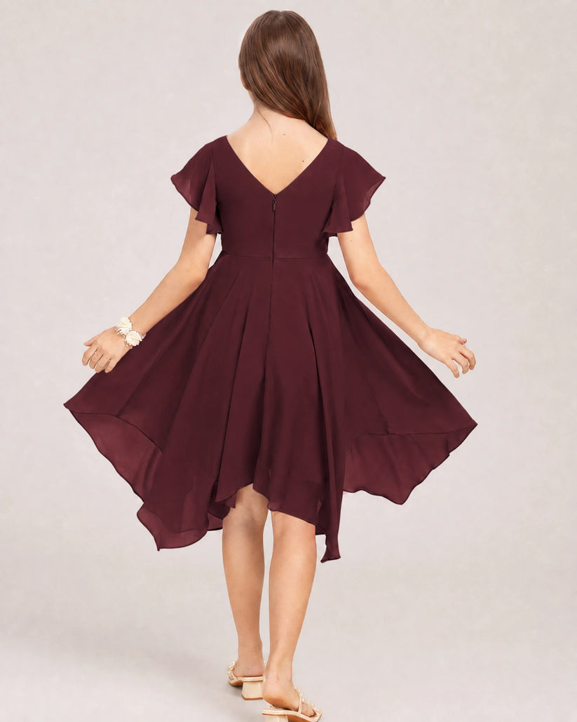 Cabernet Chiffon A-line Junior Bridesmaid Dress Back View