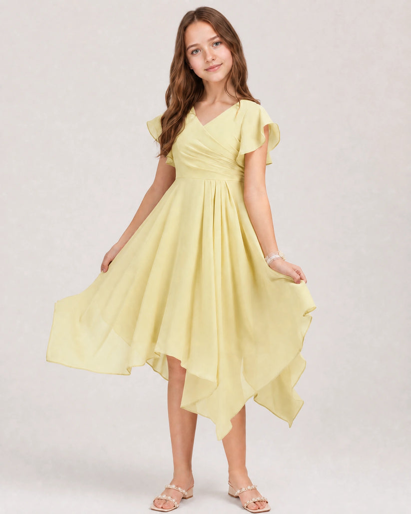 Daffodil Chiffon A-line Junior Bridesmaid Dress Front View