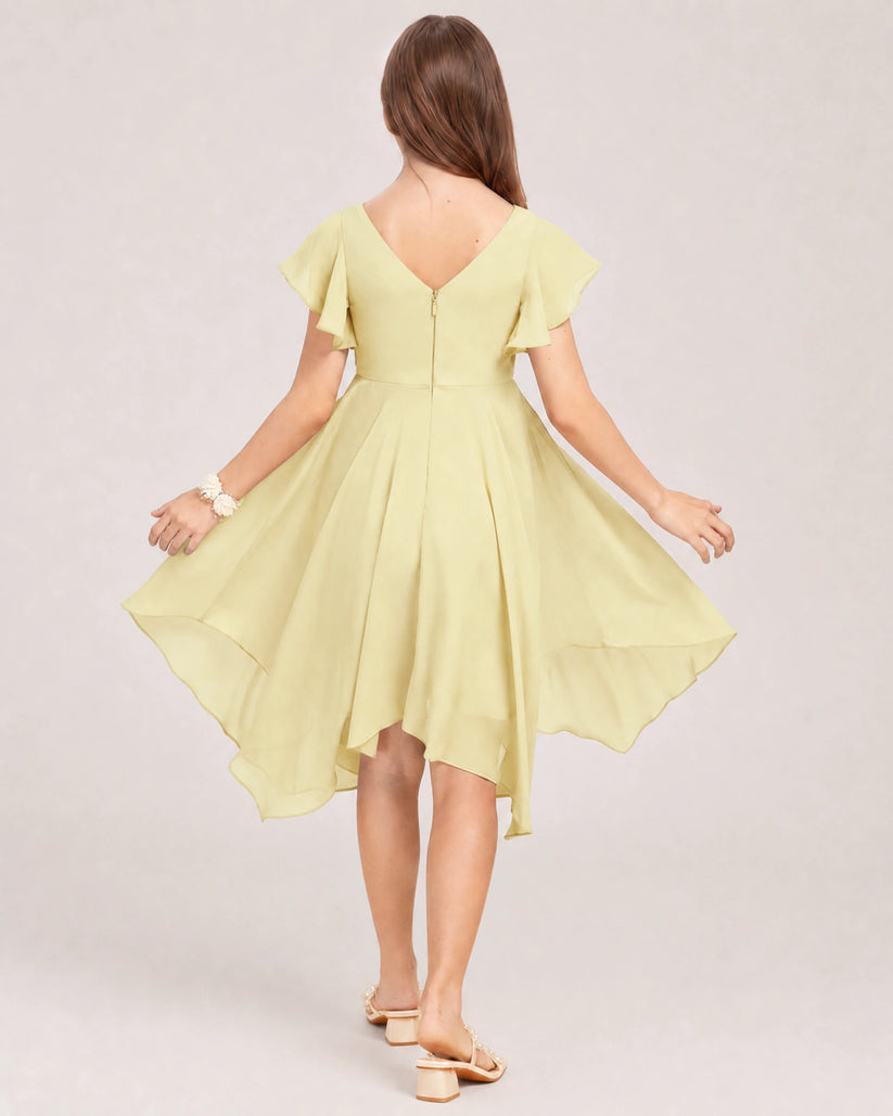 Daffodil Chiffon A-line Junior Bridesmaid Dress Back View