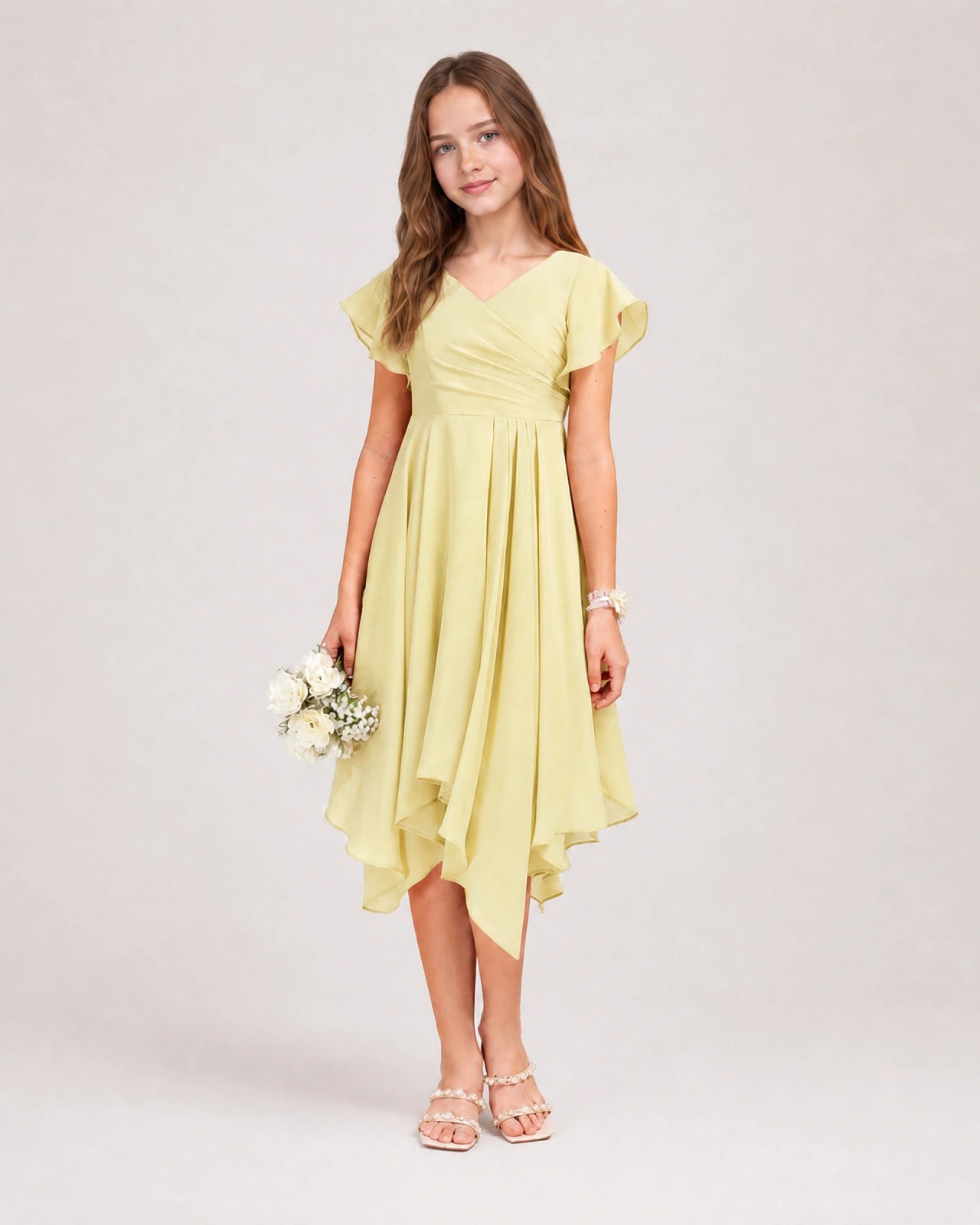 Daffodil Front Chiffon Short Junior Bridesmaid Dress