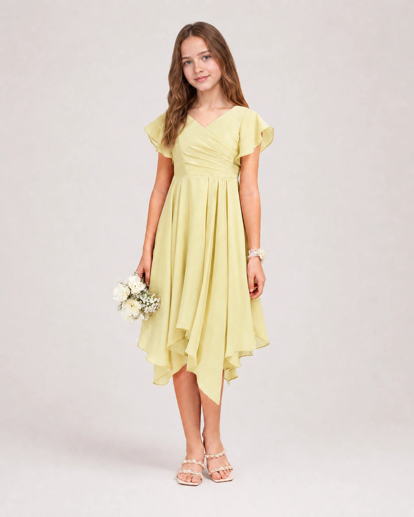 Daffodil Chiffon A-line Junior Bridesmaid Dress Front View