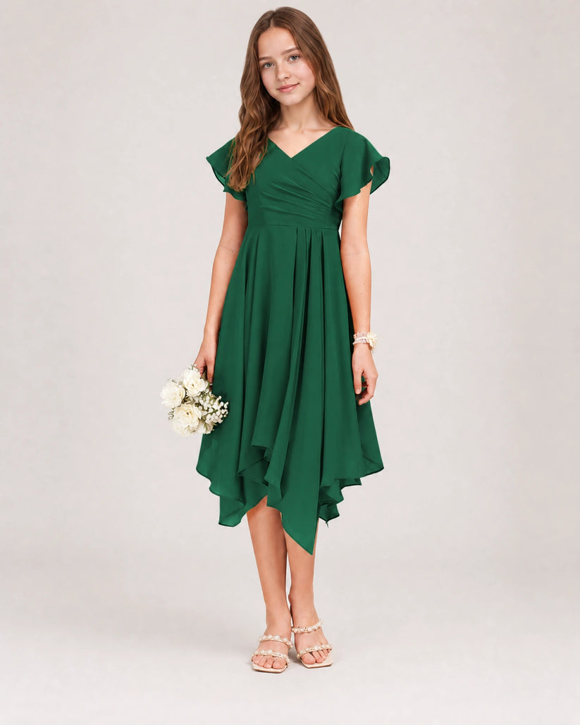 Dark Green Chiffon A-line Junior Bridesmaid Dress Front View