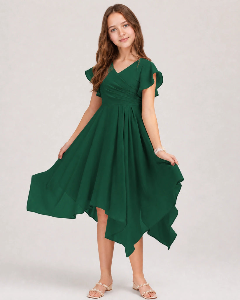 Dark Green Chiffon A-line Junior Bridesmaid Dress Front View