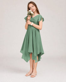 Eucalyptus Back Chiffon Short Junior Bridesmaid Dress