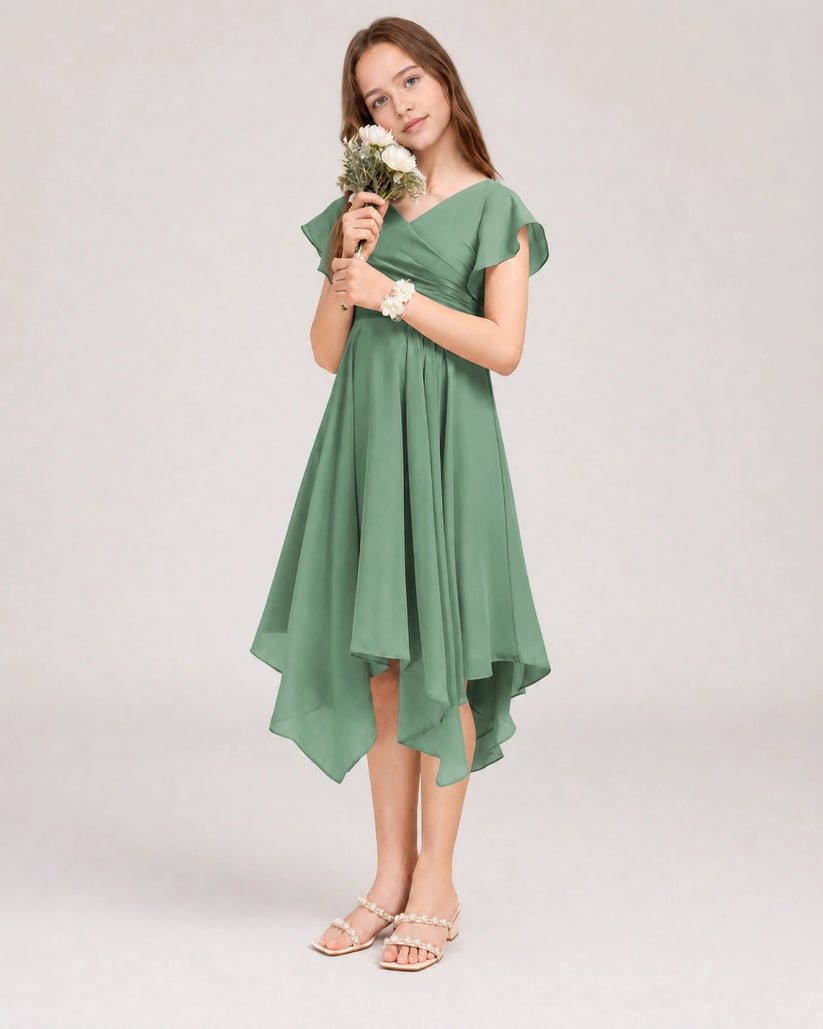 Eucalyptus Chiffon A-line Junior Bridesmaid Dress Front View