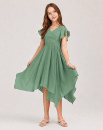 Eucalyptus Back Chiffon Short Junior Bridesmaid Dress
