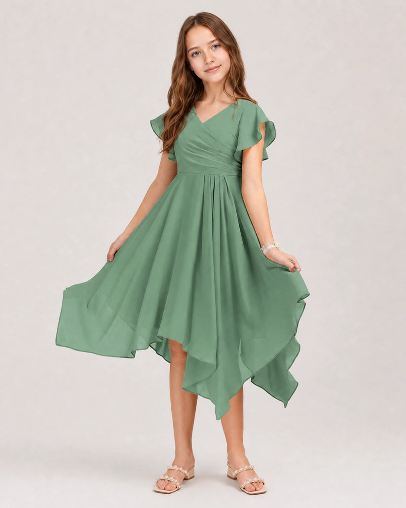 Eucalyptus Chiffon A-line Junior Bridesmaid Dress Front View