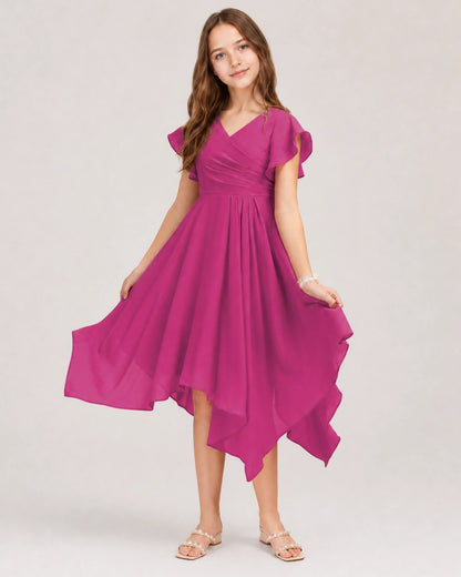 Fuchsia Front Chiffon Short Junior Bridesmaid Dress