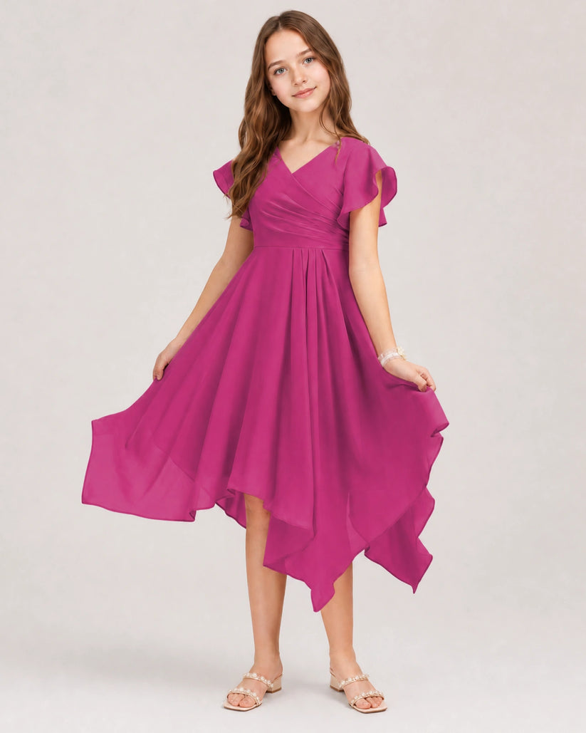 Fuchsia Chiffon A-line Junior Bridesmaid Dress Front View