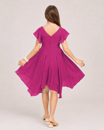 Fuchsia Back Chiffon Short Junior Bridesmaid Dress