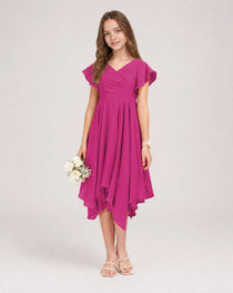Fuchsia Front Chiffon Short Junior Bridesmaid Dress