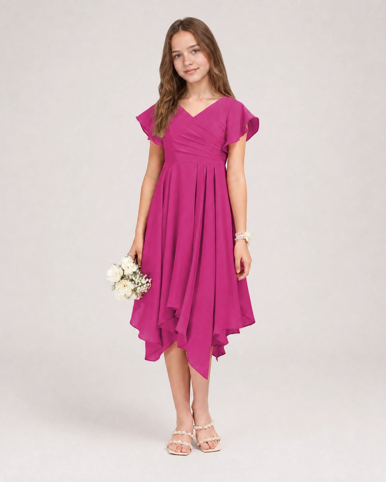 Fuchsia Front Chiffon Short Junior Bridesmaid Dress