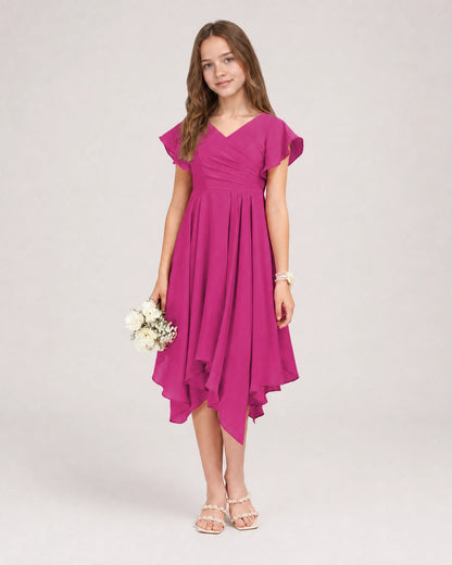 Fuchsia Front Chiffon Short Junior Bridesmaid Dress