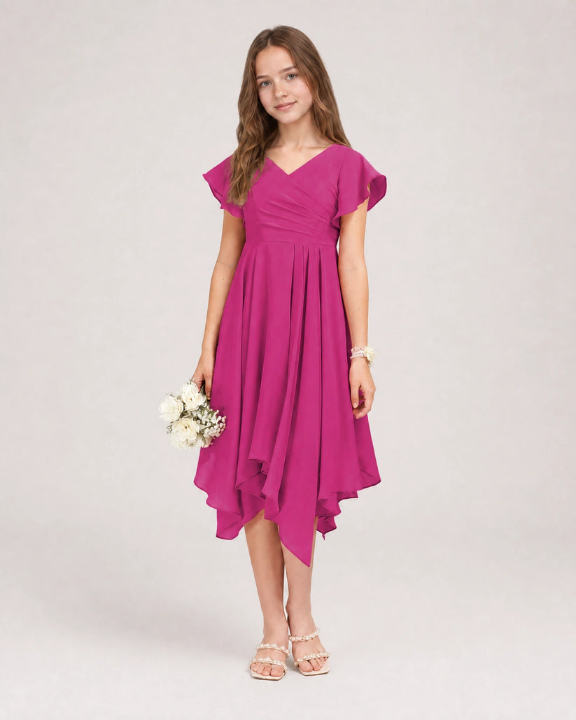 Fuchsia Chiffon A-line Junior Bridesmaid Dress Front View