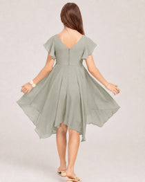 Grey Back Chiffon Short Junior Bridesmaid Dress