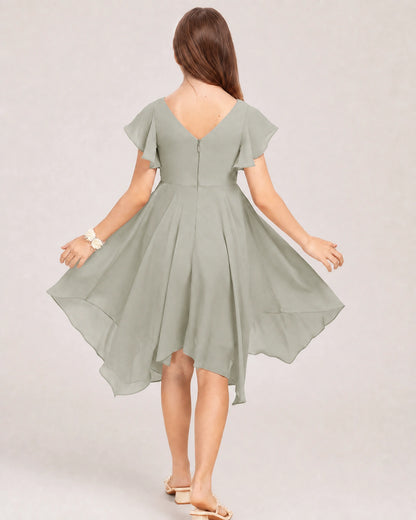 Grey Back Chiffon Short Junior Bridesmaid Dress
