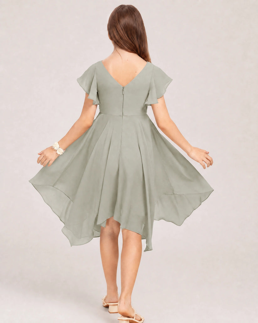 Grey Chiffon A-line Junior Bridesmaid Dress Back View